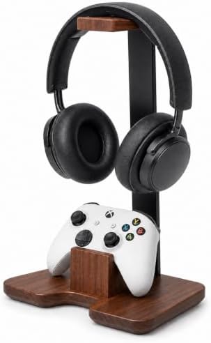 Solid Wood Headphone Stand with Controller Holder for Desk by CEDVORA