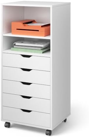DEVAISE Mobile Drawer Cabinet for Home Office (White, 15.7"D x 18.7"W x 41.2"H) by DEVAISE