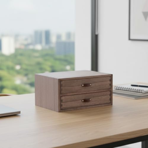 Wood 2 Drawer Desktop Organizer Cabinet - Desk Storage Box for Kitchen Counter, Dresser Tabletop - Wooden File Organizer Printer Machine Stand for Office Accessories Chest Dark (FAX2C-DK) - Image 2
