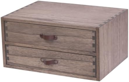 Wood 2 Drawer Desktop Organizer Cabinet - Desk Storage Box for Kitchen Counter, Dresser Tabletop - Wooden File Organizer Printer Machine Stand for Office Accessories Chest Dark (FAX2C-DK) by DDYURI