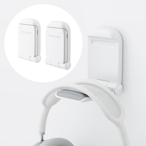 MAMUVIMO Headphone Stand, 2 Pack Headset Stand Foldable＆Sticky, Headphone Holder Hook Mount with Non-Slip Silicone, Adhesive Earphone Desk Hanger Clip Space-Saving for Airpods Max, All Earphones White by MANMUVIMO