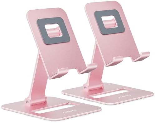 Nulaxy 2 Pack Aluminum Dual Folding Cell Phone Stand for Desk, Rose Gold by Nulaxy