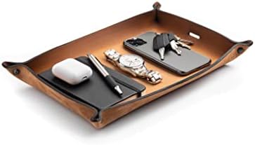 Main Street Forge Leather Valet Tray for Men – Rustic EDC Organizer for Keys, Phone & Wallet – Made in USA - Charred Oak by MainStreetForge