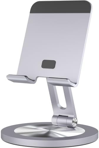 Phone Stand for Desk, 360° Rotating Dual Adjustable Foldable Cell Phone Holder, Heavy Solid All-Aluminum Base Anti-Slip Stable Support for Home Office Study, Fits iPhone Galaxy 4-8" Phones by YCNEW