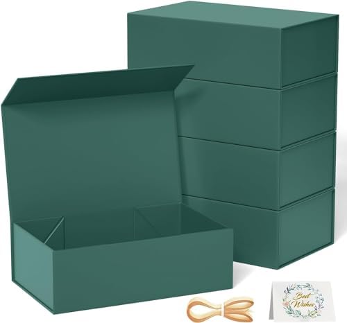 RYDDOY 5 Pack Green Gift Box, 13.8x9.5x4.3'' Large Gift Boxes with Lids by RYDDOY