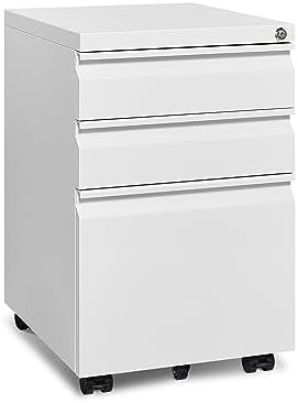 Mobile File Cabinet for Home Office, Lockable 3 Drawer Filing Cabinet with Wheels for A4-Size/Letter-Size/Legal-Size, Fully Assembled Except Casters, White by Approgreent