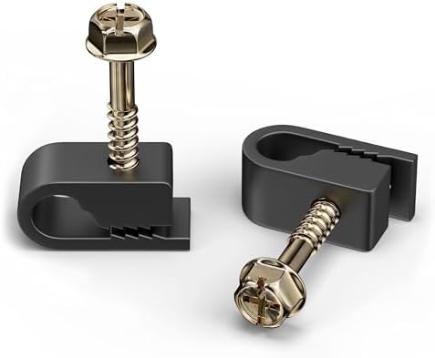 THE CIMPLE CO Single Cable Clips with Screws - 1/4 Inch Coaxial Cable Clamps Outdoor - Exterior Cord Management for Coax, CAT Ethernet, Electrical Wire - Screw Clamps for Wires - 50 PCS, Black by THECIMPLECO