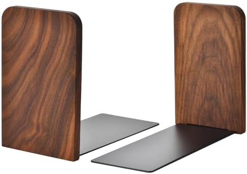 Book Ends, Black Walnut Wooden Bookends for Shelves - Heavy Duty Non-Slip Book Organizers, Upgraded Decorative Bookend Holders for Home, Kitchen, Office, Set of 2, Small by VIVTOB