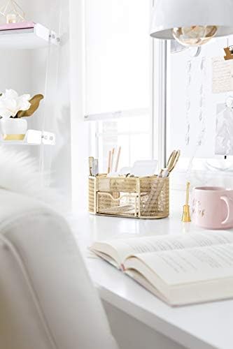 BLU MONACO | Gold Desk Organizer Set with Drawer | Metal Mesh Desk Accessories for Women | Stylish Desktop Organizer for Office Storage, Supplies & Small Stationery - Image 4