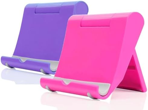 Cell Phone Stand for Desk 2 Pack Mobile Phone Holders Desktop Tablet Stand, Foldable Phone Dock Universal Adjustable Tablet Stand for Desk (Pink+Purple) by JUSDIQIR
