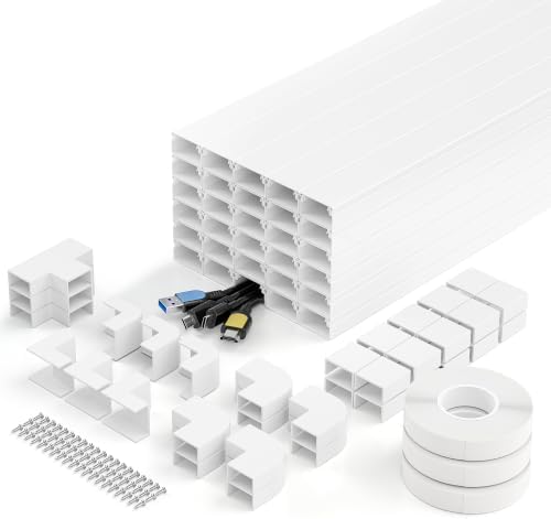 Delamu TV Cord Hider, 472.5in Wire Covers for 3-4 Cords on Wall, Large Cable Hider Cord Covers for Wires, Cable Management Wire Hiders for TV for Wall, L15.7X W1.18x H0.6in, White by DELAMU