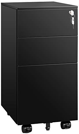 DEVAISE Slim File Cabinet, 3 Drawer Mobile Filing Cabinet for Letter/Legal/A4 Files, Fully Assembled Except Wheels, Black by DEVAISE