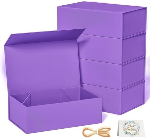 5 Pack Purple Gift Box, 9.5x6x3'' Gift Boxes with Lids for Presents by RYDDOY