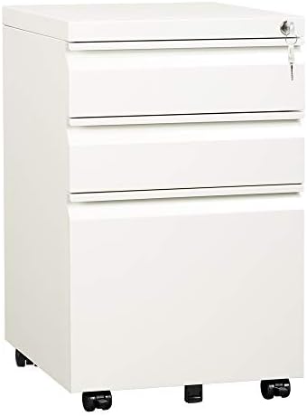 DEVAISE 3 Drawer Mobile File Cabinet with Lock, Metal, White by DEVAISE