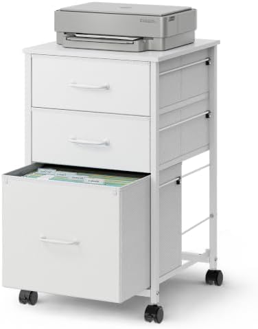 DEVAISE Mobile File Cabinet, Rolling Printer Stand with 3 Drawers, Fabric Vertical Filing Cabinet fits A4 or Letter Size for Home Office, White by DEVAISE