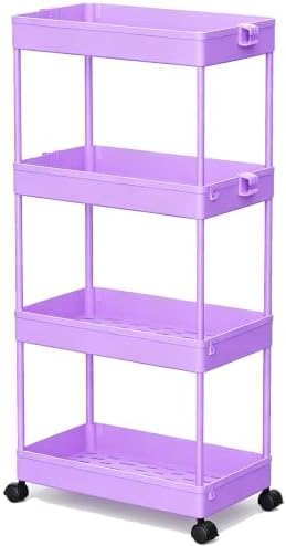 4 Tier Rolling Cart with Wheels, Storage Craft Art Trolley Organizer Serving, 3 Hanging Baskets Easy Assembly, for Office, Living Room, Kitchen by Home
