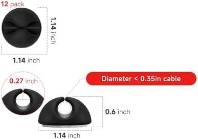 12PCS Black Adhesive Cable Clips Cord Organizer for Wire Management - Image 2