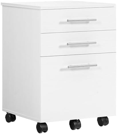 HOOBRO 3-Drawer File Cabinet, Wooden Under Desk Filing Cabinet, fits A4/Letter Size for Home Office, Small Rolling Storage Drawer Chest, Printer Stand with Drawers, White WW02WJ01G1 by HOOBRO