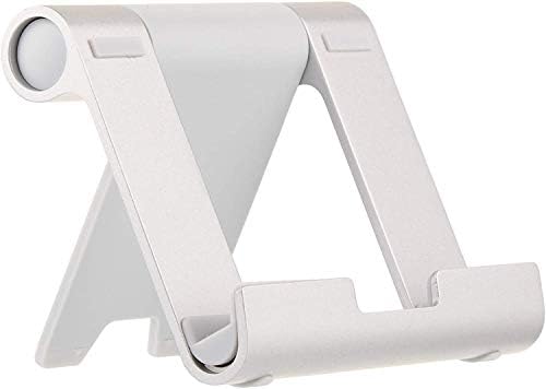 Amazon Basics Multi-Angle Portable Foldable Stand for Tablets, E-Readers and Phones, Non-Slip Desktop Holder for iPads, iPhones, Kindles, Hands-Free Viewing - Silver by AmazonBasics