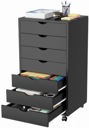7 Drawer File Cabinet, Under Desk Storage Drawers with Wheels, Black by ALPEN