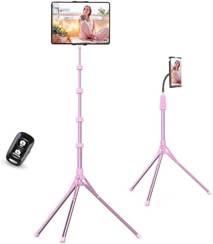 Aureday Adjustable Tripod Stand, 67” Height, Tablet Holder for iPad mini/Air/Pro, Kindle, Switch, Smartphones, 4.7”-12.9” Devices, Pink by Aureday