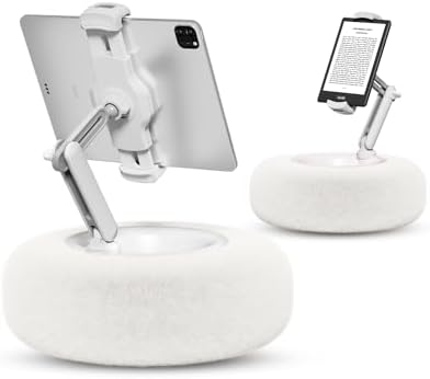 Viozon Tablet Stand Pillow, Compatible with 4.7"-13" Phone/Tablet, iPad, iPhone, Samsung, Google, Kindle, 360°Adjustable Phone Holder for Bed with Soft Plush Fabric, and Detachable Bowl, White by viozon