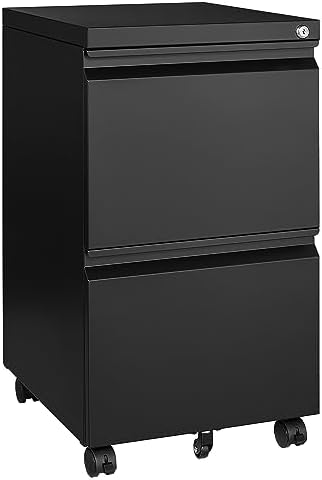 Mobile File Cabinet with Lock,2 Drawer Under Desk Metal Rolling Filing Cabinets for Home Office Organizer Letters/Legal/A4(Fully Assembled-Black) by LetayaMetalCabinets
