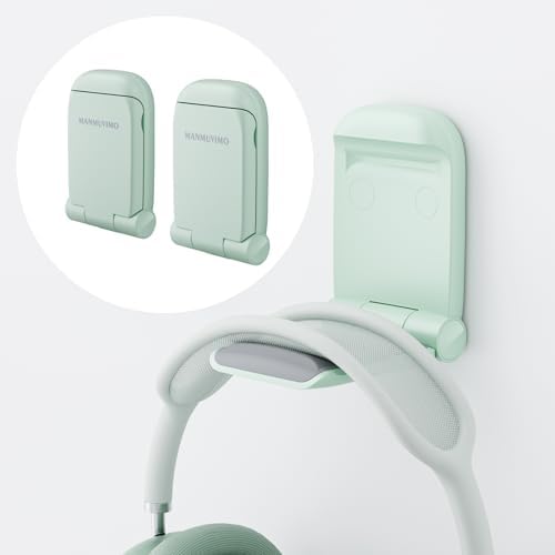 MAMUVIMO Headphone Stand, 2 Pack Headset Stand Foldable＆Sticky, Headphone Holder Hook Mount with Non-Slip Silicone, Adhesive Earphone Desk Hanger Clip Space-Saving for Airpods Max, All Earphones-Green by MANMUVIMO