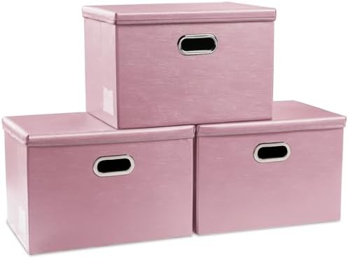 Leather Foldable Storage Bins with Lids,Closet Storage Boxes 40L by Prandom