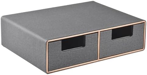 Linen Leather Desk Organizer with Drawers－Mini Desktop Drawer Organizer Stackable－Multifunctional Tabletop Organization Storage Box for Office Supplies Home Vanity Toiletries (Grey, 2-drawers) by RHCSZ