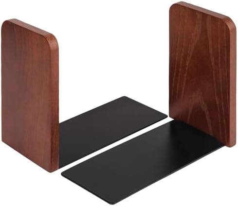 Book Ends, Black Wooden Bookends for Shelves - Heavy Duty Non-Slip Book Organizers, Upgraded Decorative Bookend Holders for Home, Kitchen, Office, Set of 2 Book Stopper, Small by VIVTOB