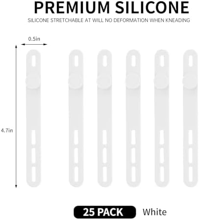 25 Pcs Silicone Cable Ties, Cable Ties Reusable, High Elasticity Cord Wraps for Electrical Cords, Cord Organizer for Earphone, Phone Charger(White) - Image 2
