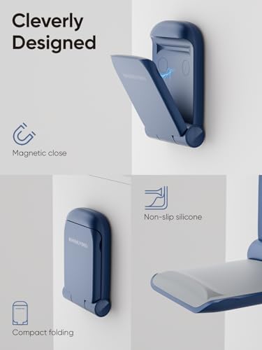 MAMUVIMO Headphone Stand, Headset Stand Foldable ＆ Sticky, Headphone Holder Hook Mount with Non-Slip Silicone, Adhesive Earphone Desk Hanger Clip Space-Saving for Airpods Max, All Earphones- Blue - Image 6