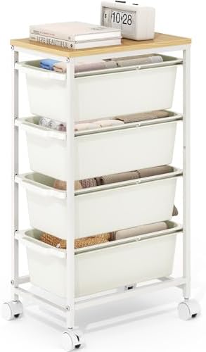 Slim Rolling Cart with 4 Drawers, Metal Utility Storage Cart by KINGBOARD