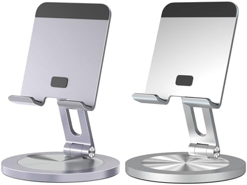 Phone Stand for Desk, 360° Rotating Dual Adjustable Foldable Cell Phone Holder, Heavy Solid All-Aluminum Base Anti-Slip Stable Support for Home Office Study, Fits iPhone Galaxy 4-8" Phones by YCNEW