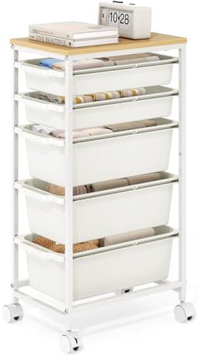 Slim Rolling Cart with 5 Drawers, Metal Utility Storage Cart by KINGBOARD