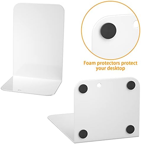 VFINE Bookends 4 Pairs, White Metal Book Ends, Bookends for Shelves, Book Stopper for Heavy Books, Book Dividers for Home Office - Image 5