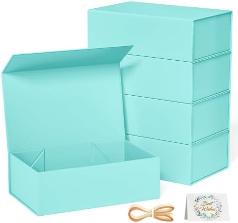 RYDDOY 5 Pack Turquoise Gift Box, 13.8x9.5x4.3'' Large Gift Boxes with Lids by RYDDOY