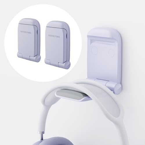 MAMUVIMO Headphone Stand, 2 Pack Headset Stand Foldable＆Sticky, Headphone Holder Hook Mount with Non-Slip Silicone, Adhesive Earphone Desk Hanger Clip Space-Saving for Airpods Max All Earphones Purple by MANMUVIMO