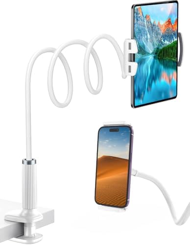 Niumowa Gooseneck Phone Holder for Bed, 98cm Flexible Long Arm Stand, White by Niumowa