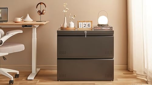 2 Drawer File Cabinet, Lateral File Cabinet with Lock, Printer Stand, Heavy Duty Office Storage Cabinet, Filing Cabinets for Home Office, A4/Letter/Legal Size, Assembly Required(Black) - Image 7