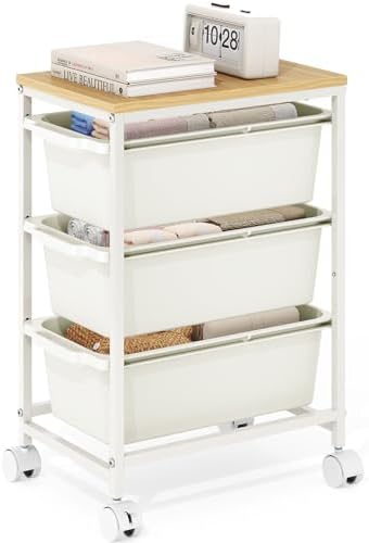 Slim Rolling Cart with 3 Drawers, Metal Utility Storage Cart by KINGBOARD