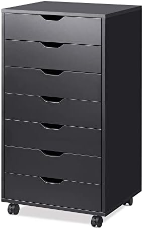 DEVAISE 7-Drawer Office File Cabinets, Mobile Craft Storage Cabinet, Black by DEVAISE