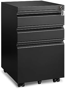 3 Drawer File Cabinet for Home Office, Under Desk Mobile Filing Cabinet with Lock for A4-Size/Letter-Size/Legal-Size, Black (HSEJ-3D) by Approgreent
