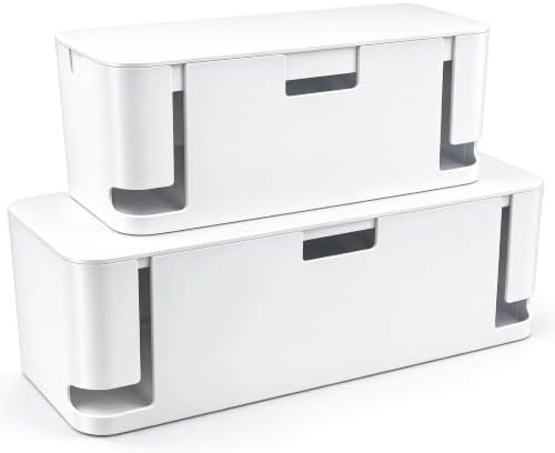 ZhiYo 2 Pack Cable Management Box, Medium & XL, Power Strip Organizer White by ZhiYo
