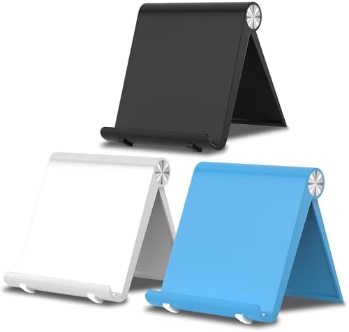 3 Pack Cell Phone Foldable Stand for Desk, Portable Cell Phone Holder, Adjustable Tablet Dock, Office Desk Accessories for iPhone 18 17 16 15 14 13 Pro Max Air, S25, S24, Black&White&Blue by HZZADZXW