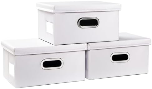 Leather Foldable Storage Boxes with Lids,Closet Storage Bins 15L by Prandom
