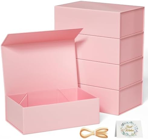 RYDDOY 5 Pack Pink Gift Box, 13.8x9.5x4.3'' Large Gift Boxes with Lids by RYDDOY