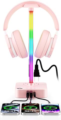 Headphone Stand with Charger, USB C, Gifts for Gamers Men, Pink Pro by COZOO