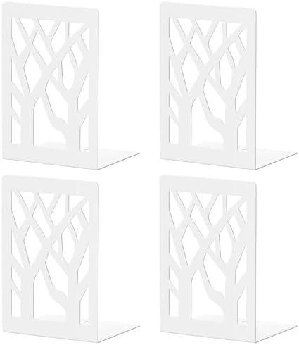 VFINE Withe Book Ends 4 Pieces, Tree Design Decorative Bookends for Shelves by VFINE